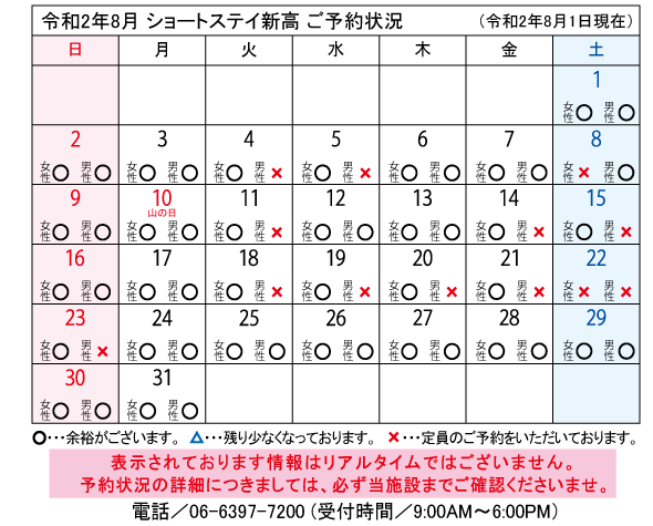 8月予約状況